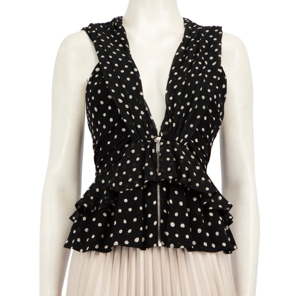New With Tags! Saint Laurent Black Silk Polkadot Print Top